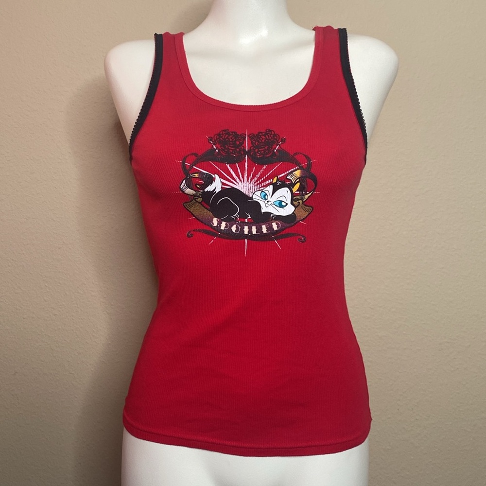 Spoiled graphic Looney Tunes red ribbed Tank L